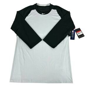 NEW NIKE Men Pro Cool Reglan ¾ Sleeve Baseball Shirt Slim Fit Gray Black Large